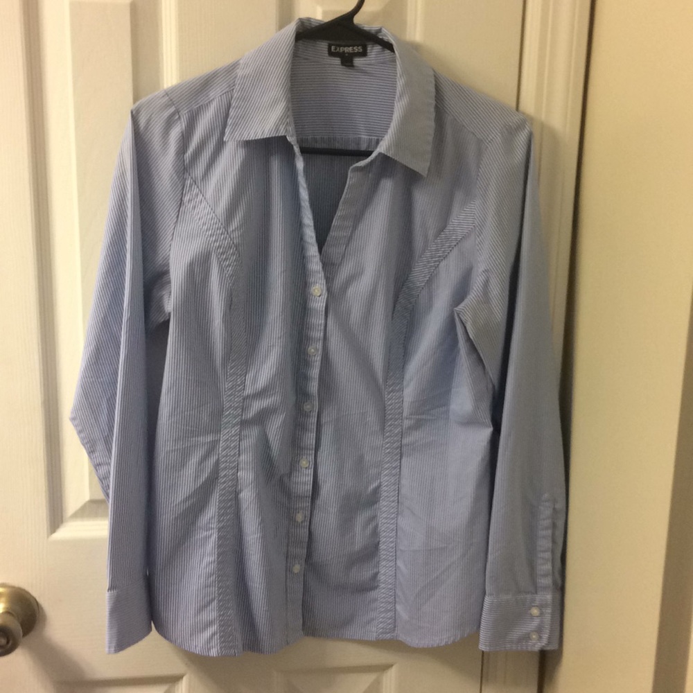 Blue and white Express button down